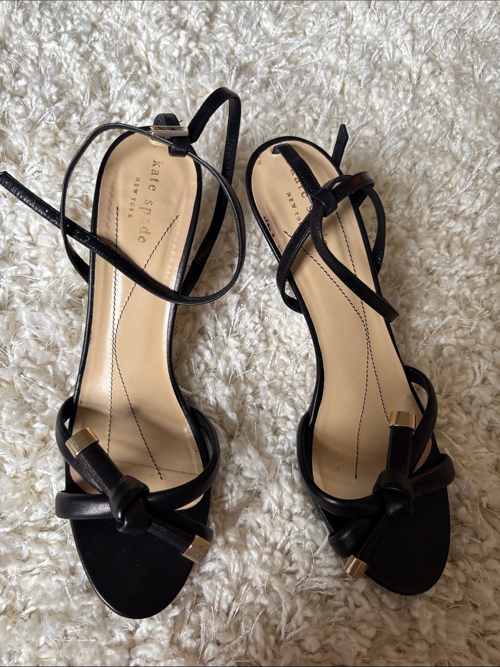 kate spade Black Knotted Ankle-Strap Heels with Gold Accents - Picture 2 of 5